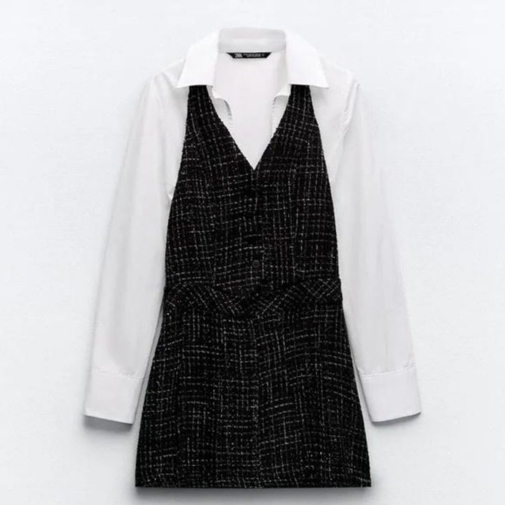 Zara Black and White Long Sleeve Dress
